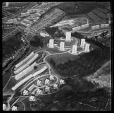 The Gleadless Valley housing estate and tower blocks at Callow Mount, Sheffield, 1965. Creator: Aerofilms