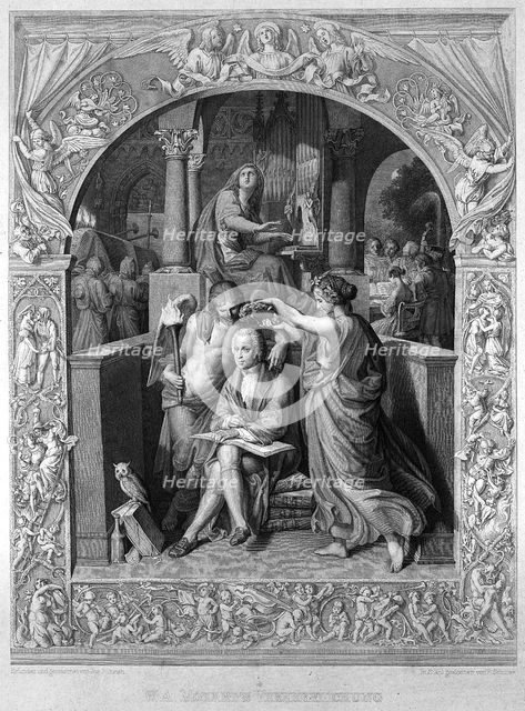 The glorification of Wolfgang Amadeus Mozart, c. 1858. Artist: Führich, Joseph, Ritter von (1800-1876)