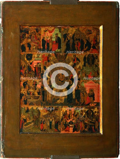 The Glorification of the Virgin (Akathist Hymn to the Most Holy Theotokos), Early 17th cen.. Artist: Russian icon  