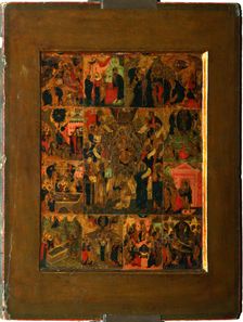The Glorification of the Virgin (Akathist Hymn to the Most Holy Theotokos), Early 17th cen.. Artist: Russian icon