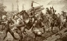 The Glorious Charge of the Ninth Lancers During the Great Retreat from Mons to Cambrai 1915. Creator: Unknown
