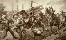 The Glorious Charge of the Ninth Lancers During the Great Retreat from Mons to Cambrai 1915. Creator: Unknown