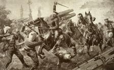 The Glorious Charge of the Ninth Lancers During the Great Retreat from Mons to Cambrai 1915. Creator: Unknown