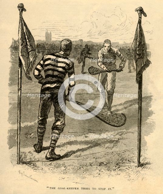 "The Goal-Keeper Tries To Stop It".', 1881. Creator: Unknown.