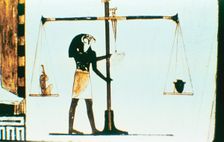 The god Horus weighing the heart of the dead in a balance, Ancient Egyptian, 28th Dynasty, c400 BC