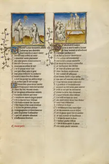 The God of Love Giving a Crosier and a Miter to Genius: Genius Reading a Scroll..., about 1405. Creator: Unknown
