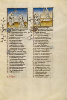 The God of Love Giving a Crosier and a Miter to Genius: Genius Reading a Scroll..., about 1405. Creator: Unknown