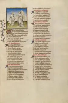The God of Love Giving a List of Ten Commands to the Lover; Roman de la Rose, about 1405. Creator: Unknown