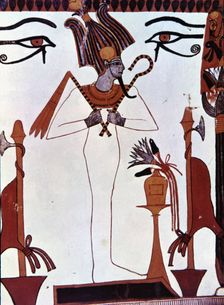 The god Osiris scepter and whip Chapel fresco Sennutam