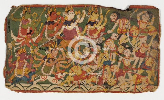 The Goddess Ambika Leads the Mother Goddesses in Battle (recto); Text (verso)..., early 18th century Creator: Unknown.