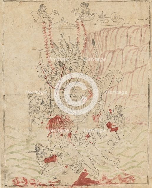 The Goddess Durga Killing the Buffalo Demon, Mahisha (Mahishasura Mardini), ca. 1760. Creator: Unknown.