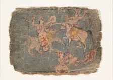 The Goddess Durga Slaying an Enemy; Page from a Dispersed Markandeya Purana..., 1650-60. Creator: Unknown