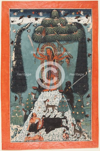 The Goddess Kali Standing upon a Mountaintop, c. 1730. Creator: Master of the court of Mandi (Indian), attributed to.