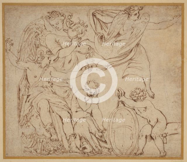 The Goddess Roma, the Wolf of Rome with the Infants Romulus and Remus...between 1538 and 1547. Creator: Perino del Vaga.
