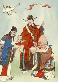 The Gods of Happiness, Office, and Longevity 1922. Creator: Unknown