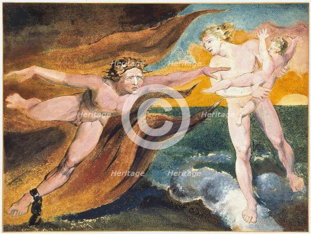 The Good and Evil Angels Struggling for Possession of a Child, 1795. Artist: Blake, William (1757-1827)