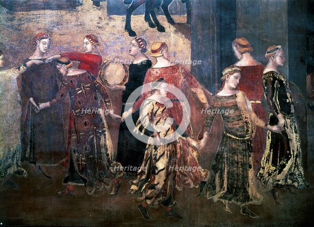 The good governing' detail of musicians and dancers.