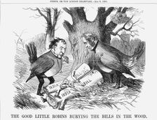 The Good Little Robins burying the Bills in the Wood 1858. Creator: Unknown