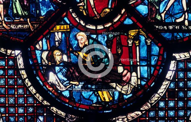 The Good Samaritan cares for the Pilgrim, stained glass, Chartres Cathedral, France, 1205-1215. Artist: Unknown