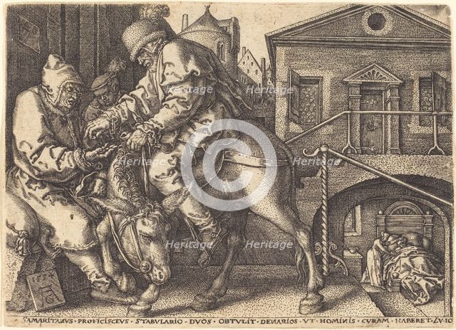 The Good Samaritan Paying for the Lodgings of the Traveler, 1554. Creator: Heinrich Aldegrever.