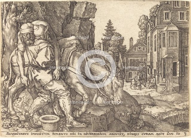 The Good Samaritan Placing the Traveler on a Mule, 1554. Creator: Heinrich Aldegrever.