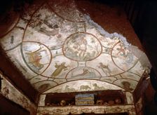 The Good Shepherd fresco preserved in the Catacombs of St. Peter and Marcellinus in Rome