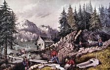 The Gold Rush (1848), gold mine in California, near Sutters Mill, engraving, 1870