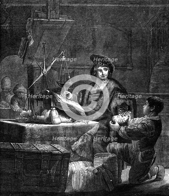 "The Gold-Weigher," etching by Rembrandt, 1870. Creator: Unknown.