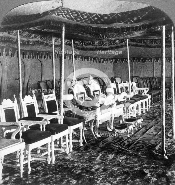 The golden canopy in the Durbar tent of the Maharaja of Kashmir, Delhi, India, 1903.Artist: Underwood & Underwood