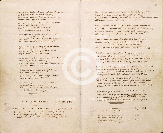 "The Gondal Poems" by Emily Brontë, 1844-1848.  Creator: Emily Brontë.