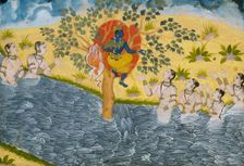 The Gopis Plead with Krishna to Return Their Clothing, Page from a Bhagavata Purana..., ca. 1610. Creator: Unknown