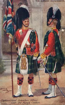 The Gordon Highlanders: Captain and Subaltern officer with the King's Colours, 1933. Creator: Harry Payne