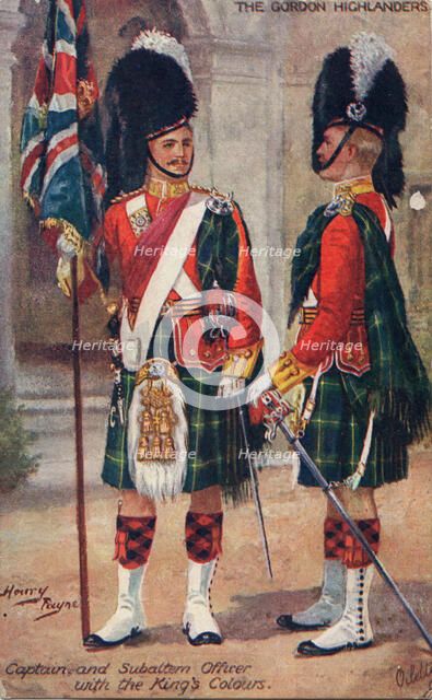 The Gordon Highlanders: Captain and Subaltern officer with the King's Colours, 1933. Creator: Harry Payne.