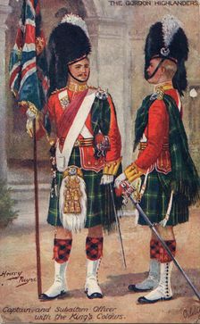 The Gordon Highlanders: Captain and Subaltern officer with the King's Colours, 1933. Creator: Harry Payne