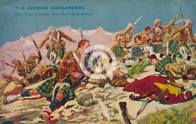 'The Gordon Highlanders. How Piper Findlater won the V.C. at Dargai', 1897, (1939). Creator: Unknown.