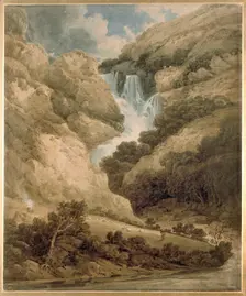 The Gorge of Wathenlath with the Falls of Lodore, Derwentwater, c1801. Artist: Thomas Girtin