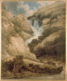 The Gorge of Wathenlath with the Falls of Lodore, Derwentwater, c1801. Artist: Thomas Girtin