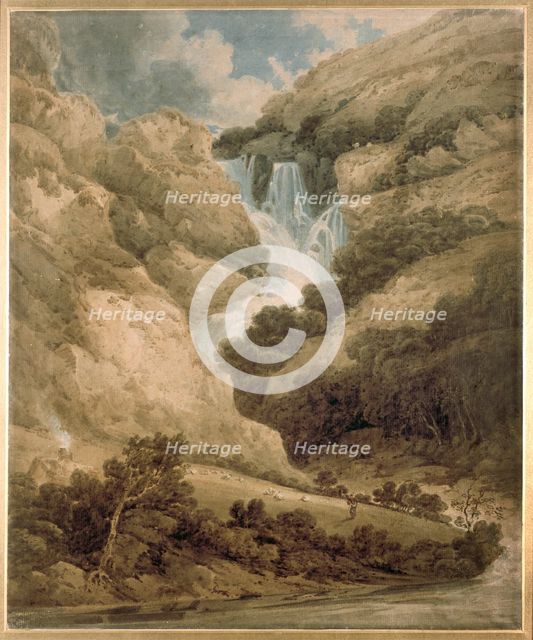 The Gorge of Wathenlath with the Falls of Lodore, Derwentwater, c1801. Artist: Thomas Girtin.