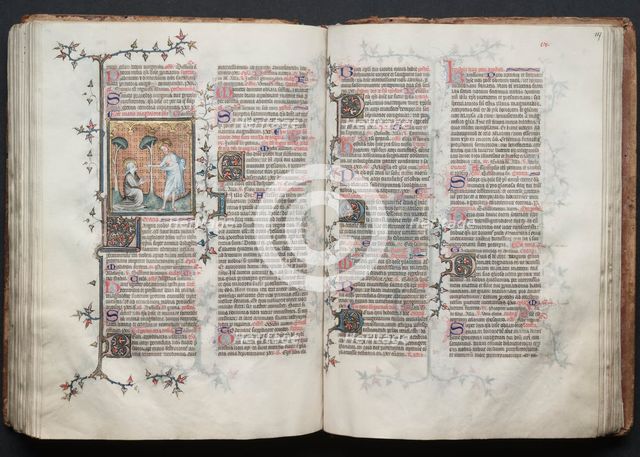 The Gotha Missal: Fol. 116v, St. Mary Magdalene Kneels, c. 1375. Creator: Master of the Boqueteaux (French); Workshop, and.