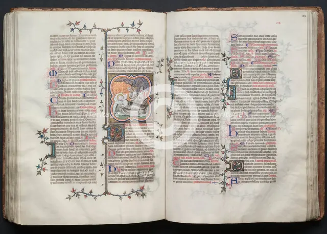 The Gotha Missal: Fol. 113v, The Birth of John the Baptist, c. 1375. Creator: Master of the Boqueteaux (French); Workshop, and.