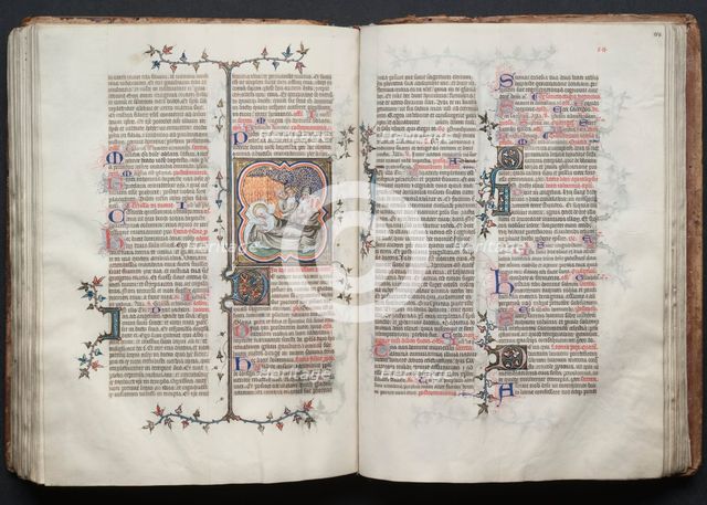 The Gotha Missal: Fol. 113v, The Birth of John the Baptist, c. 1375. Creator: Master of the Boqueteaux (French); Workshop, and.