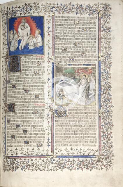 The Gotha Missal: Fol. 1r, Trinity and Resurrection , c. 1375. Creator: Master of the Boqueteaux (French); Workshop, and.