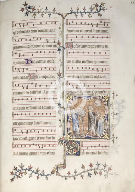 The Gotha Missal: Fol. 61r, A Priest Singing the Office, c. 1375. Creator: Master of the Boqueteaux (French); Workshop, and.