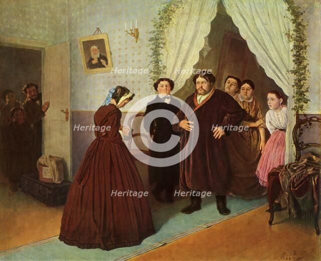 'The Governess arrives at the Merchant's House', 1866, (1965).  Creator: Vasily Perov.