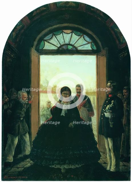 The Governess Entering the Church, 1884. Creator: Leonid Solomatkin.
