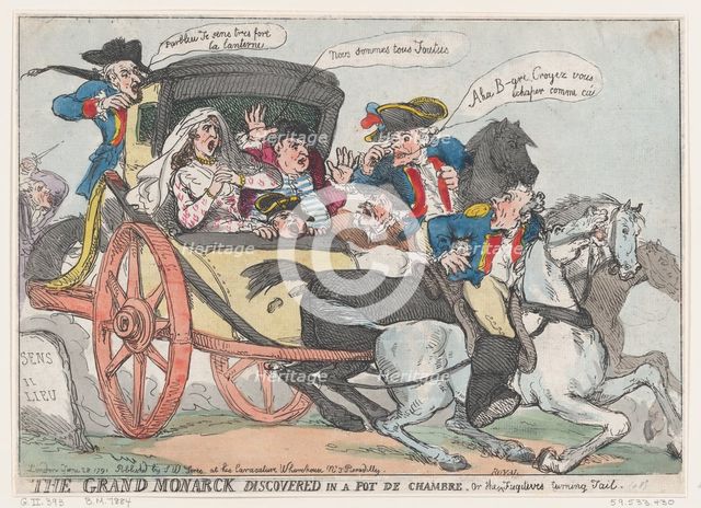 The Grand Monarck Discovered in a Pot de Chambre, or The Fugitives Turning Tail, ..., June 28, 1791. Creator: Thomas Rowlandson.
