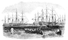 The Grand Naval Review, at Spithead: The Fleet from the South - sketched by J. W. Carmichael, 1856. Creator: Unknown