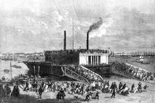 The Grand Naval Review, at Spithead: Excursionists on the Floating-Bridge at Portsmouth, 1856. Creator: Edmund Evans