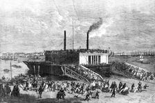 The Grand Naval Review, at Spithead: Excursionists on the Floating-Bridge at Portsmouth, 1856. Creator: Edmund Evans