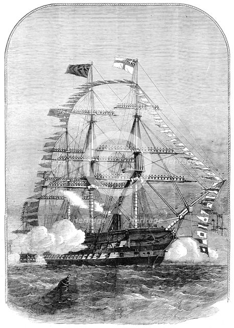 The Grand Naval Review, at Spithead: Getting under Way, and Manning the Yards, 1856.  Creator: Unknown.